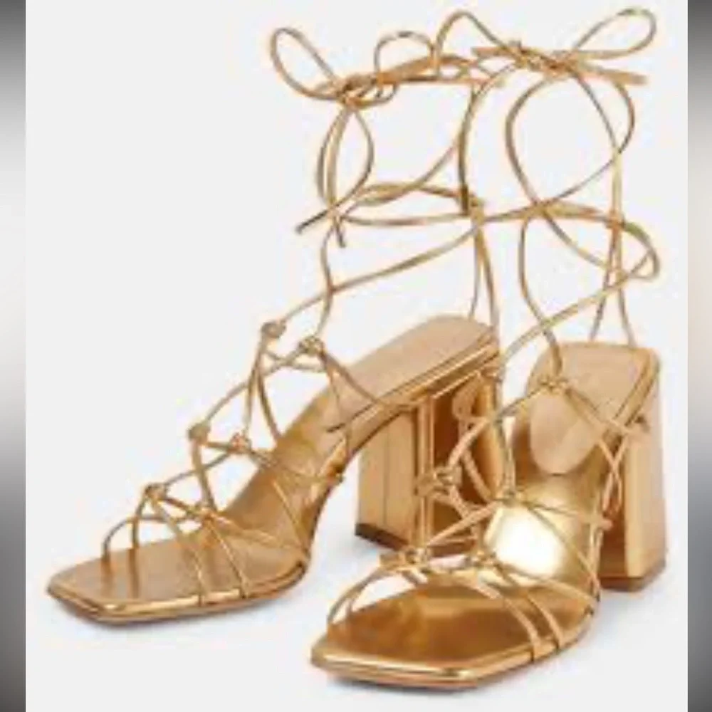 Gianvito Rossi Gold Minas Block Sandal, 7.5 - Picture 4 of 17